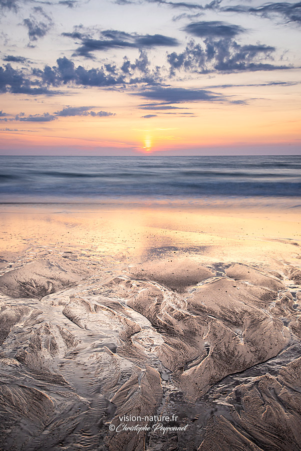 Coucher du soleil sur les plages landaises